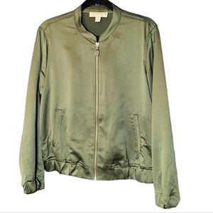 Michael Kors Green Satin Bomber Style Jacket